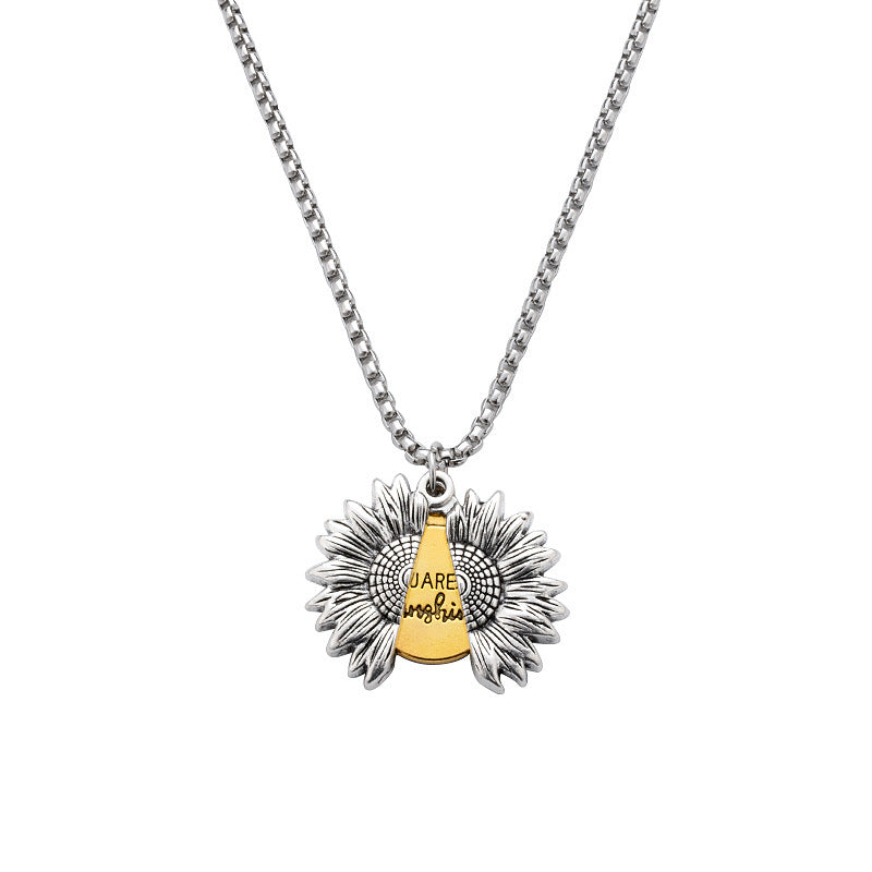 Creative Openable Sunflower Pendant Necklace Fashion Letter Jewelry Gift