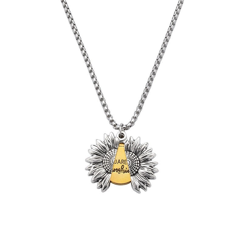 Creative Openable Sunflower Pendant Necklace Fashion Letter Jewelry Gift